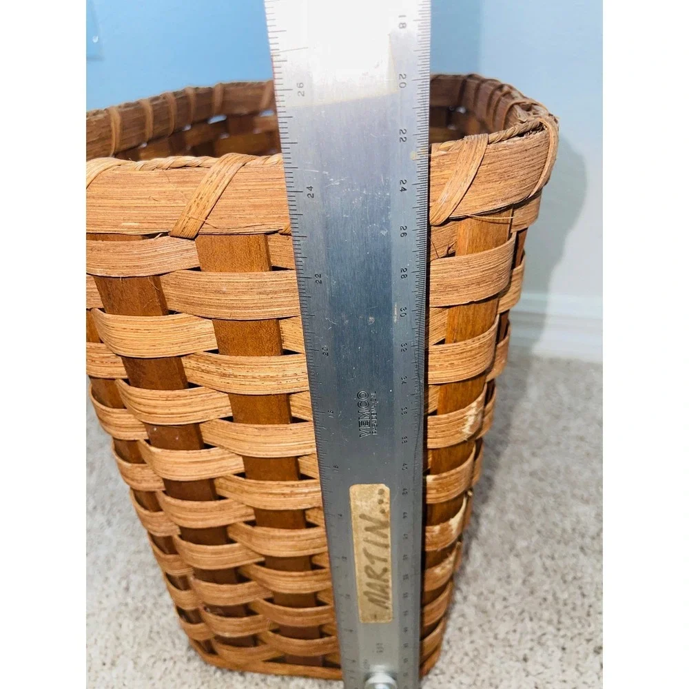 VTG Amish Hand Woven Basket Signed Orville J Gingerich Wastebasket Trash Bin